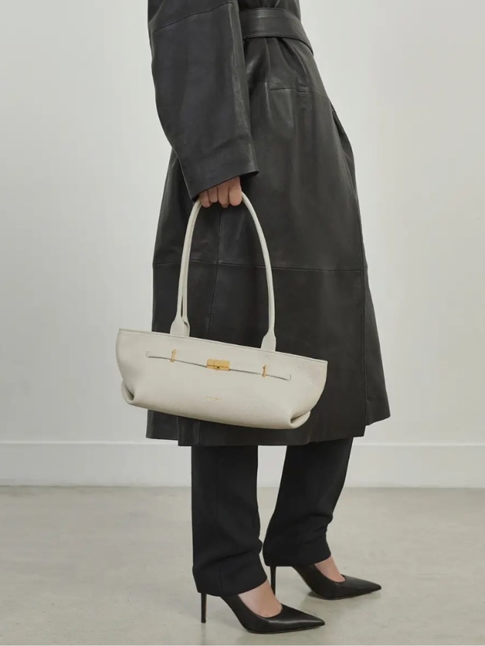 DeMellier London The New York Shoulder Bag Chalk White Grained Leather Gold NWT - Picture 8 of 15
